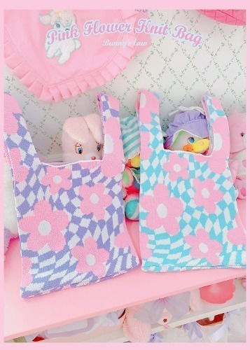 Pink Flower Knit Bag (2color)